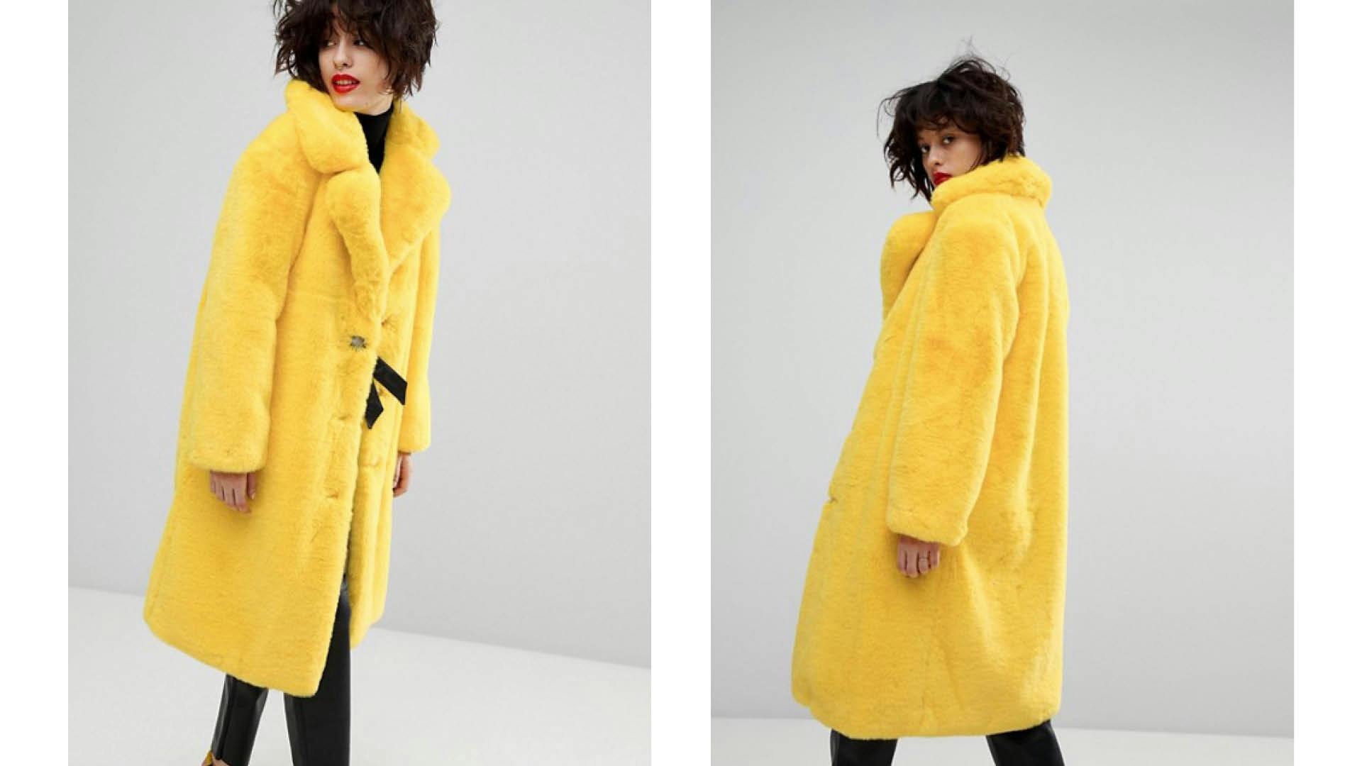 Mango contrast on sale faux fur coat